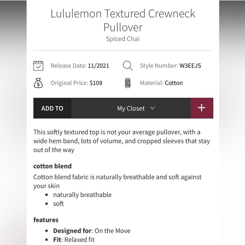 Lululemon Textured Crewneck Pullover Spiced Chai Size 6 - Picture 9 of 10